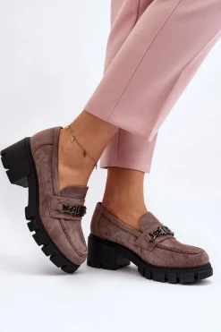 Mokasyny Na Masywnym Obcasie Beżowe Eriella Damskie Mokasyny Damskie Zamszowe