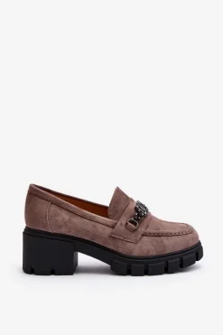 Mokasyny Na Masywnym Obcasie Beżowe Eriella Damskie Mokasyny Damskie Zamszowe