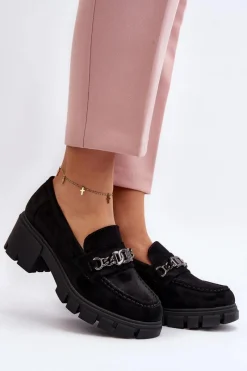 Outlet Buty damskie Vinceza Mokasyny Na Masywnym Obcasie Czarne Eriella Czarny