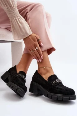 Outlet Buty damskie Vinceza Mokasyny Na Masywnym Obcasie Czarne Eriella Czarny