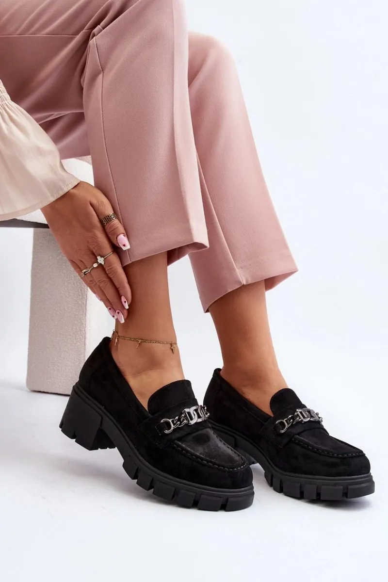 Outlet Buty damskie Vinceza Mokasyny Na Masywnym Obcasie Czarne Eriella Czarny