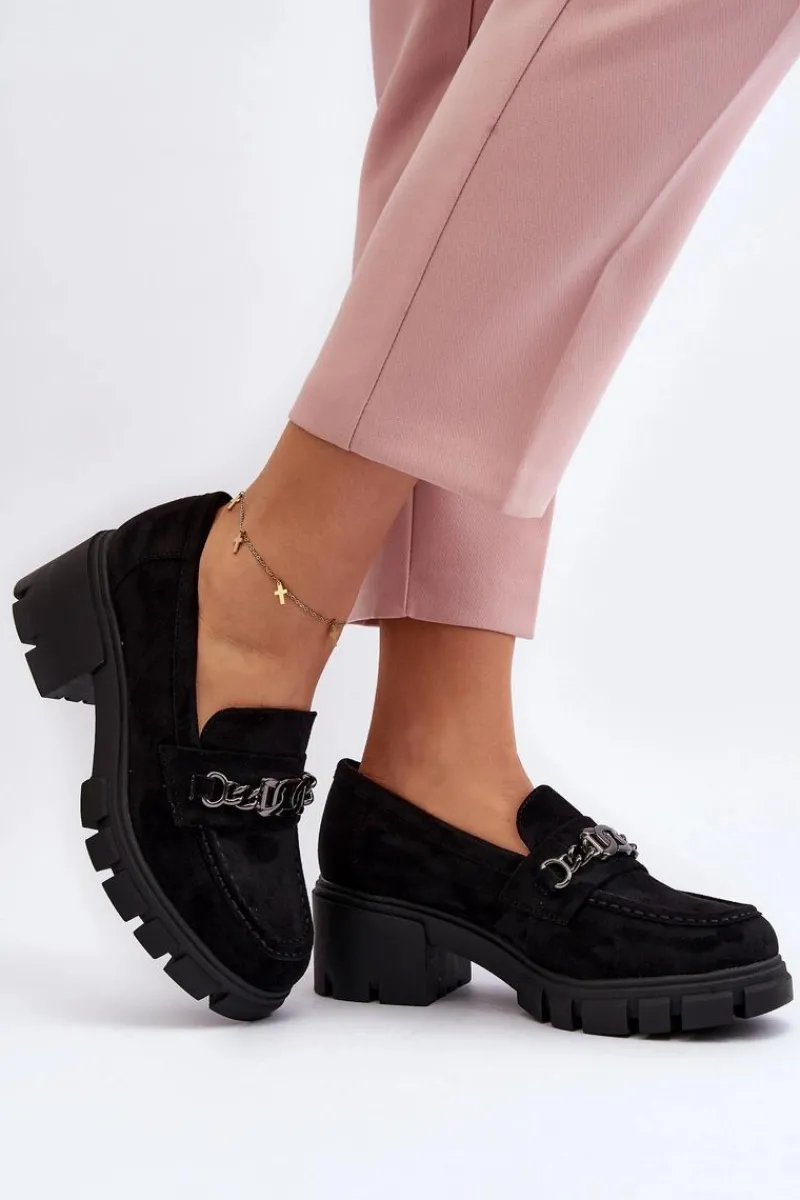 Outlet Buty damskie Vinceza Mokasyny Na Masywnym Obcasie Czarne Eriella Czarny