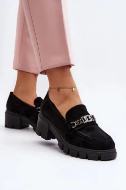 Outlet Buty damskie Vinceza Mokasyny Na Masywnym Obcasie Czarne Eriella Czarny