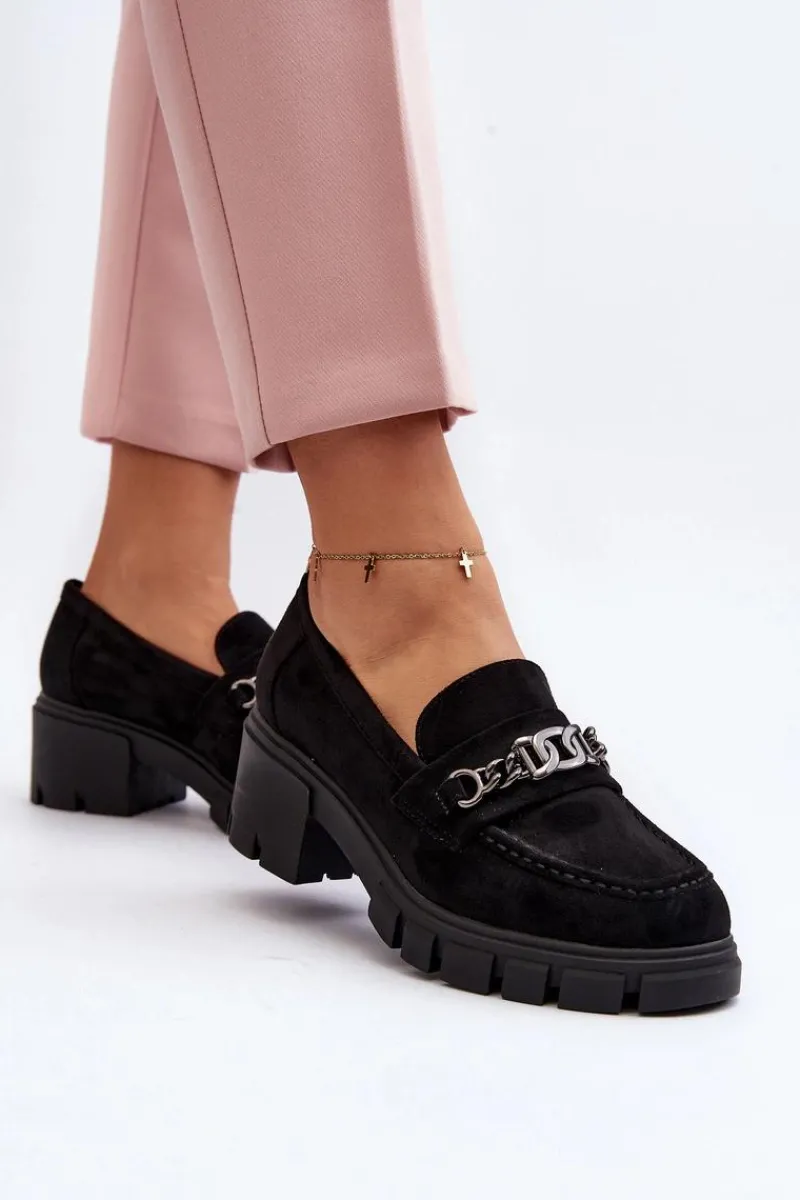 Outlet Buty damskie Vinceza Mokasyny Na Masywnym Obcasie Czarne Eriella Czarny