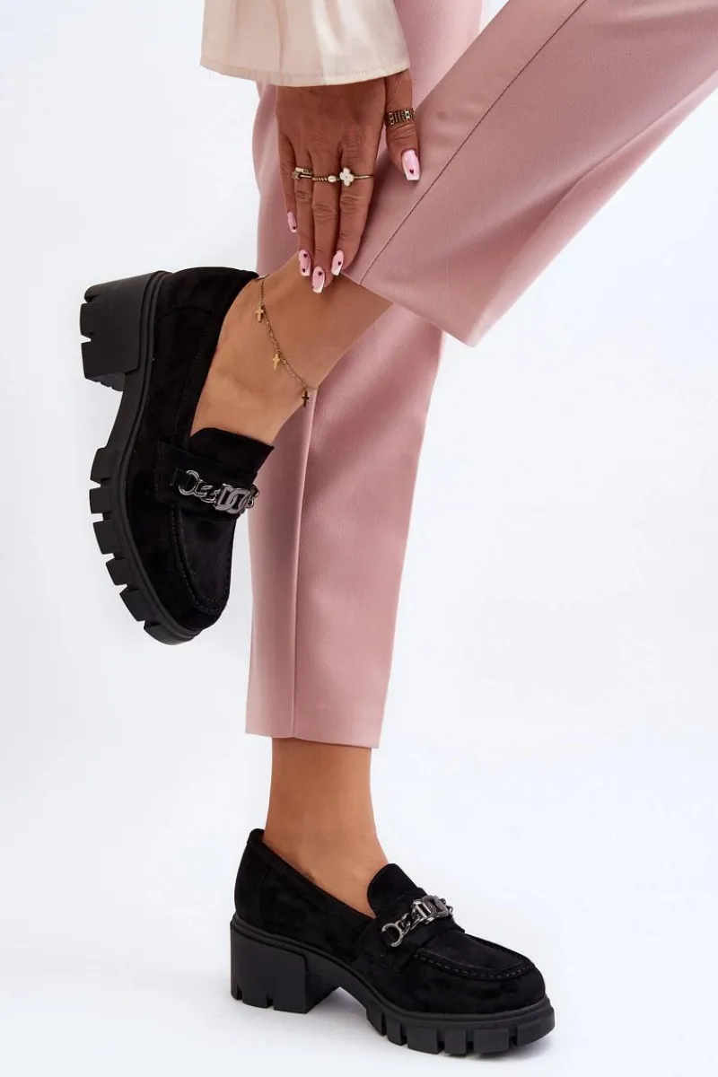 Outlet Buty damskie Vinceza Mokasyny Na Masywnym Obcasie Czarne Eriella Czarny