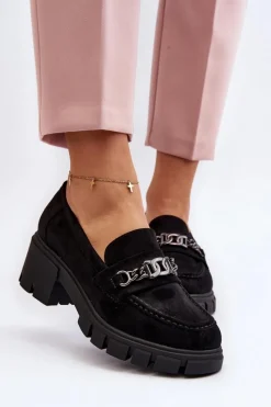 Outlet Buty damskie Vinceza Mokasyny Na Masywnym Obcasie Czarne Eriella Czarny