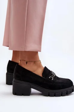 Outlet Buty damskie Vinceza Mokasyny Na Masywnym Obcasie Czarne Eriella Czarny