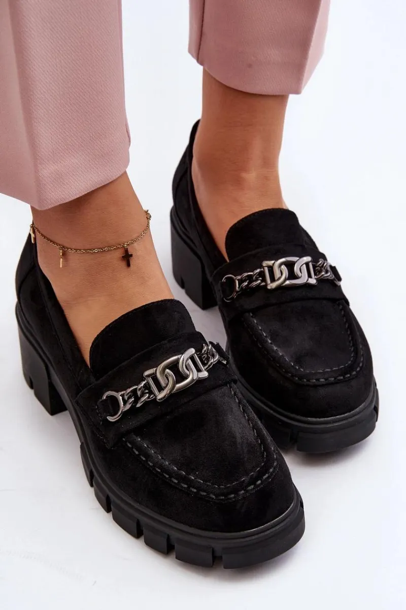 Outlet Buty damskie Vinceza Mokasyny Na Masywnym Obcasie Czarne Eriella Czarny