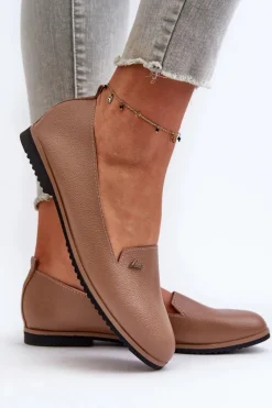 Mokasyny Na Płaskim Obcasie Damskie Brązowe Enzla Damskie Loafersy Damskie|Mokasyny Damskie Skórzane