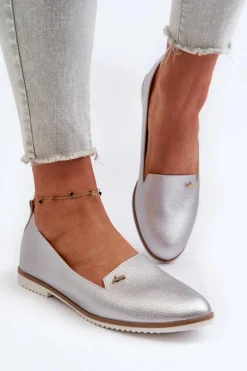 Loafersy Damskie|Mokasyny Damskie Skórzane>Boto Mokasyny Na Płaskim Obcasie Damskie Srebrne Enzla