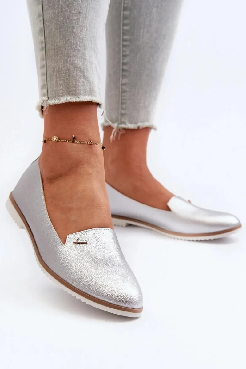 Loafersy Damskie|Mokasyny Damskie Skórzane>Boto Mokasyny Na Płaskim Obcasie Damskie Srebrne Enzla