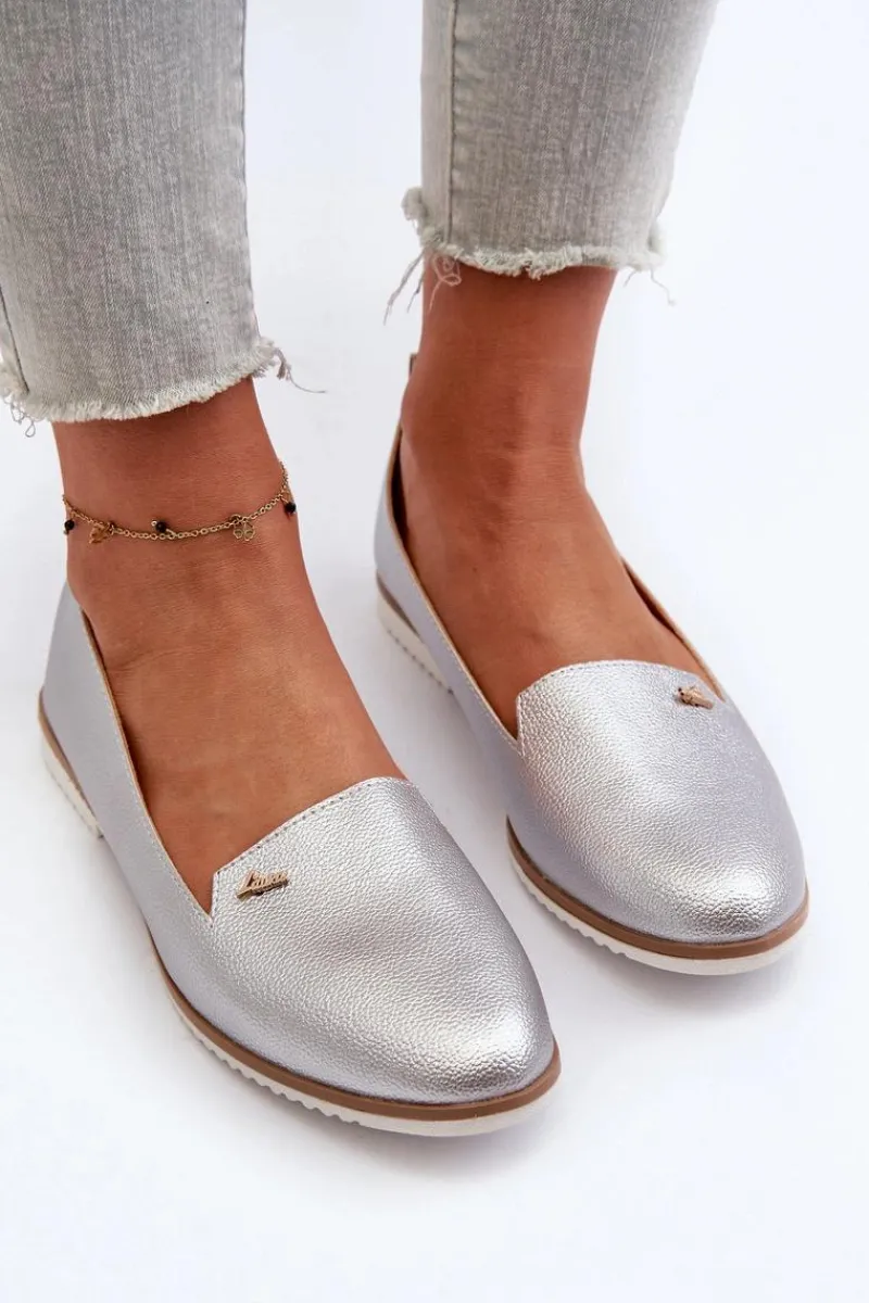 Loafersy Damskie|Mokasyny Damskie Skórzane>Boto Mokasyny Na Płaskim Obcasie Damskie Srebrne Enzla