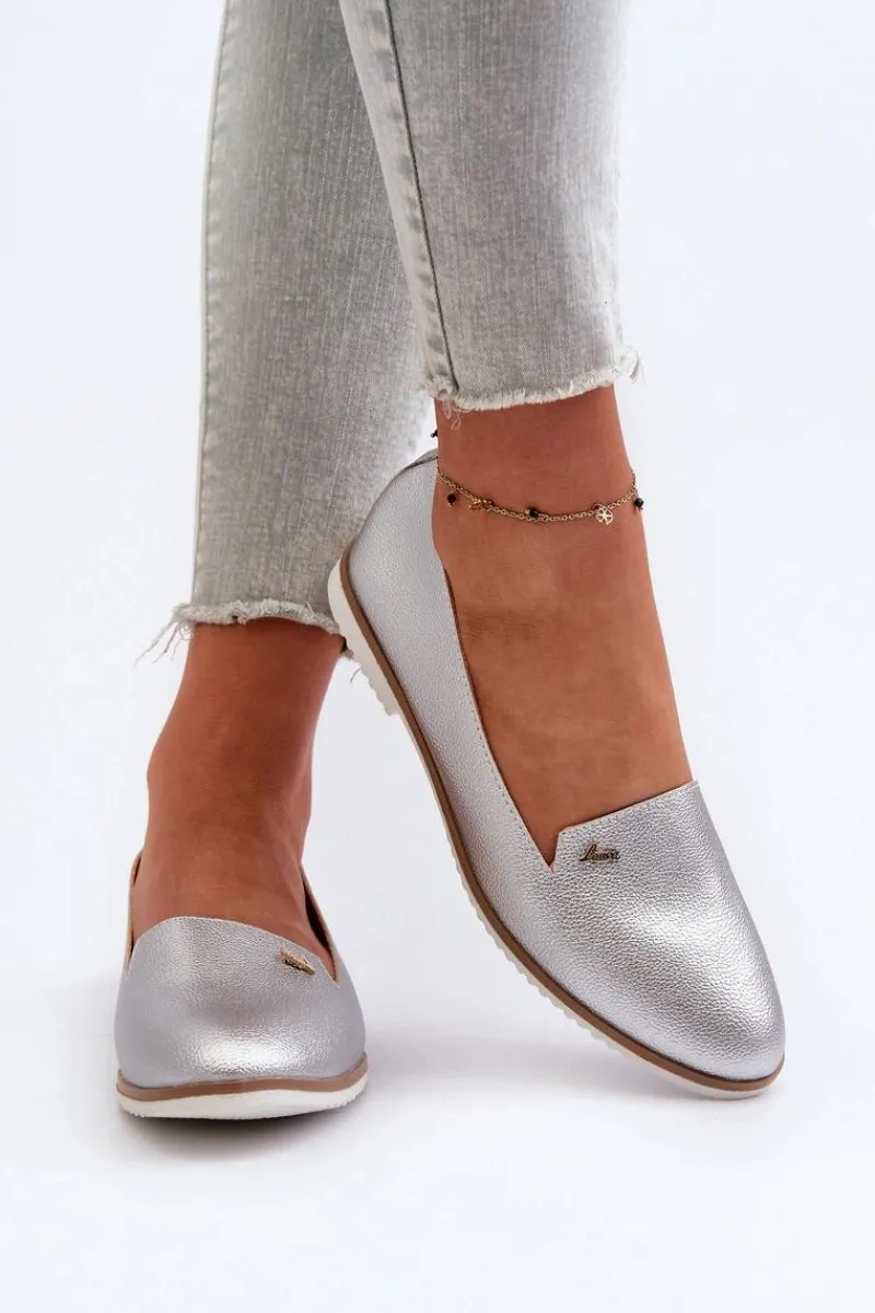 Loafersy Damskie|Mokasyny Damskie Skórzane>Boto Mokasyny Na Płaskim Obcasie Damskie Srebrne Enzla