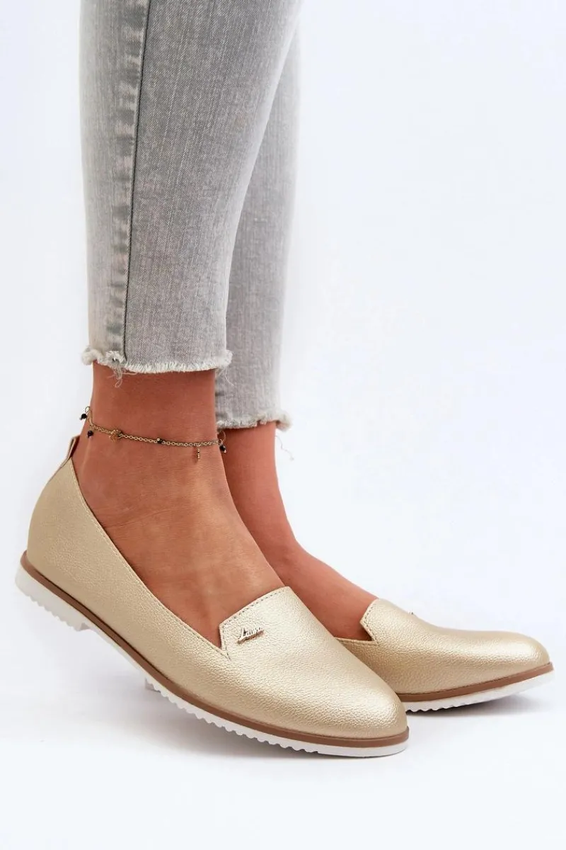 Loafersy Damskie|Mokasyny Damskie Skórzane>Boto Mokasyny Na Płaskim Obcasie Damskie Złote Enzla