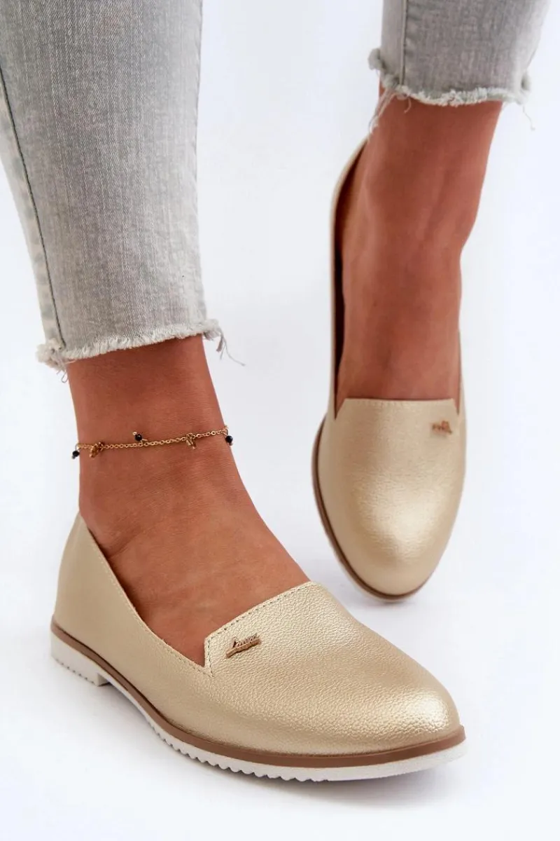 Loafersy Damskie|Mokasyny Damskie Skórzane>Boto Mokasyny Na Płaskim Obcasie Damskie Złote Enzla