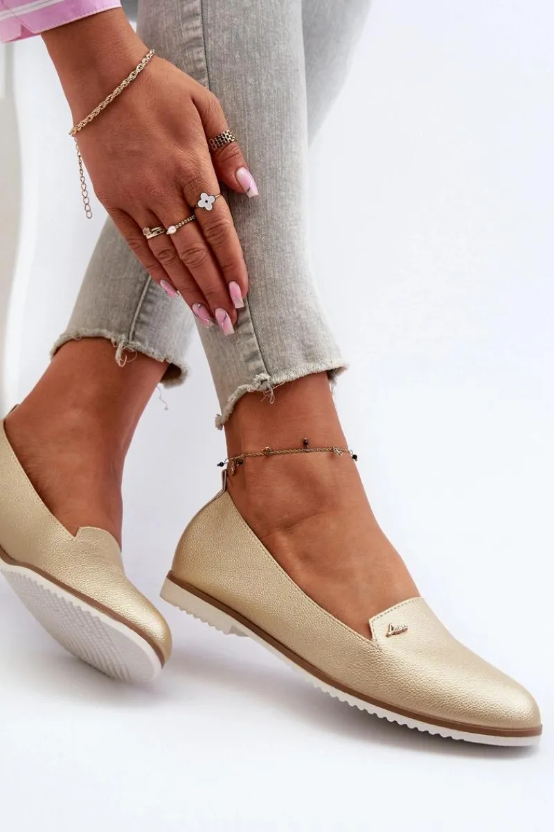 Loafersy Damskie|Mokasyny Damskie Skórzane>Boto Mokasyny Na Płaskim Obcasie Damskie Złote Enzla