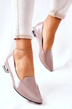 Mokasyny Damskie Lakierowane>Laura Messi Mokasyny Na Srebrnym Obcasie 2013 Cappuccino