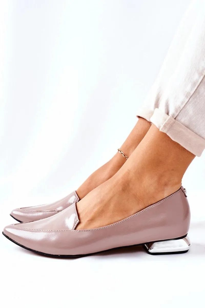 Mokasyny Damskie Lakierowane>Laura Messi Mokasyny Na Srebrnym Obcasie 2013 Cappuccino