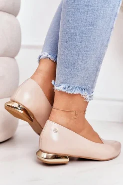 Loafersy Damskie|Mokasyny Płaskie>Laura Messi Mokasyny Na Złotym Obcasie 2013 Beżowe