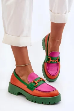 Online Mokasyny Skórzane Damskie Z Ozdobą 4444 Pomarańczowe Damskie Mokasyny Damskie Skórzane