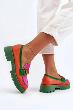 Online Mokasyny Skórzane Damskie Z Ozdobą 4444 Pomarańczowe Damskie Mokasyny Damskie Skórzane