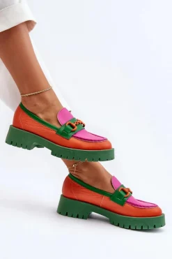 Online Mokasyny Skórzane Damskie Z Ozdobą 4444 Pomarańczowe Damskie Mokasyny Damskie Skórzane