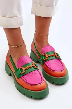 Online Mokasyny Skórzane Damskie Z Ozdobą 4444 Pomarańczowe Damskie Mokasyny Damskie Skórzane