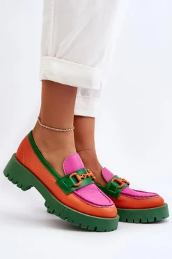 Online Mokasyny Skórzane Damskie Z Ozdobą 4444 Pomarańczowe Damskie Mokasyny Damskie Skórzane