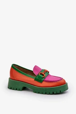 Online Mokasyny Skórzane Damskie Z Ozdobą 4444 Pomarańczowe Damskie Mokasyny Damskie Skórzane