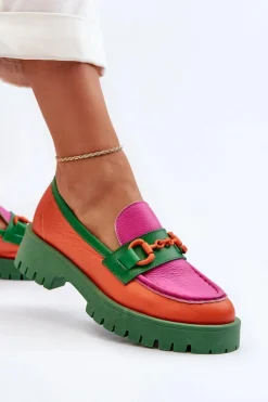 Online Mokasyny Skórzane Damskie Z Ozdobą 4444 Pomarańczowe Damskie Mokasyny Damskie Skórzane