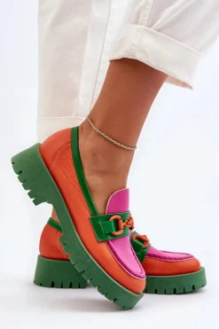 Online Mokasyny Skórzane Damskie Z Ozdobą 4444 Pomarańczowe Damskie Mokasyny Damskie Skórzane