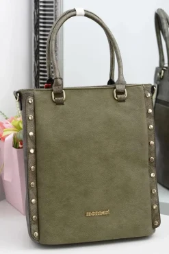 Torebki Monnari|Torebki Klasyczne>Monnari Oliwkowa Klasyczna Miejska Torba Z Nitami