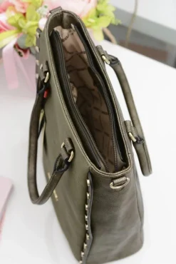 Torebki Monnari|Torebki Klasyczne>Monnari Oliwkowa Klasyczna Miejska Torba Z Nitami