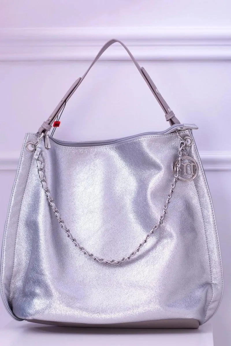 Torebki Monnari|Torebki Klasyczne>Monnari Srebrna Torba Worek Shopper BAGA750