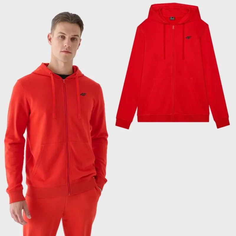 Bluzy Męskie|Odzież 4F>4F Męska Bluza Dresowa Na Zamek Z Kapturem WMM00TSWSM1466-60S Czerwona