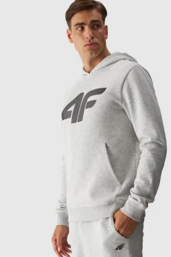 Clearance Męska Bluza Dresowa Nierozpinana Z Kapturem WMM00TSWSM1464-27M Jasnoszara Męskie Bluzy Męskie|Odzież 4F