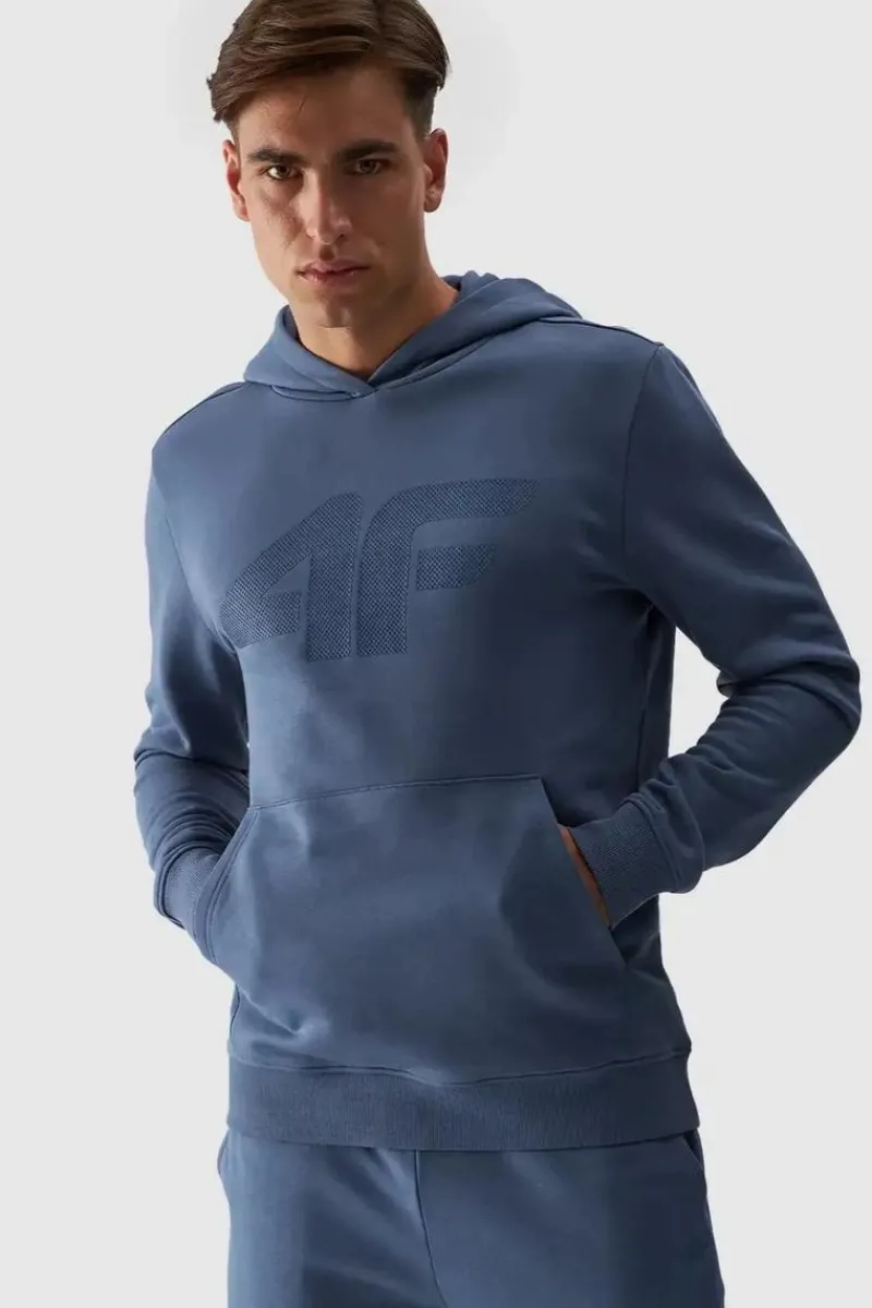 Bluzy Męskie|Odzież 4F>4F Męska Bluza Dresowa Nierozpinana Z Kapturem WMM00TSWSM1464-32S Niebieska