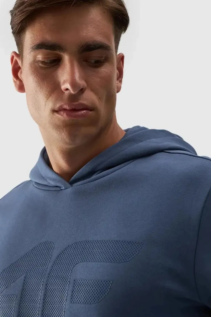 Bluzy Męskie|Odzież 4F>4F Męska Bluza Dresowa Nierozpinana Z Kapturem WMM00TSWSM1464-32S Niebieska