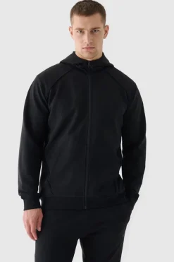 Bluzy Męskie|Odzież 4F>4F Męska Bluzka Z Kapturem Rozpinana WAW24TSWSM1256-20S Czarna Czarny