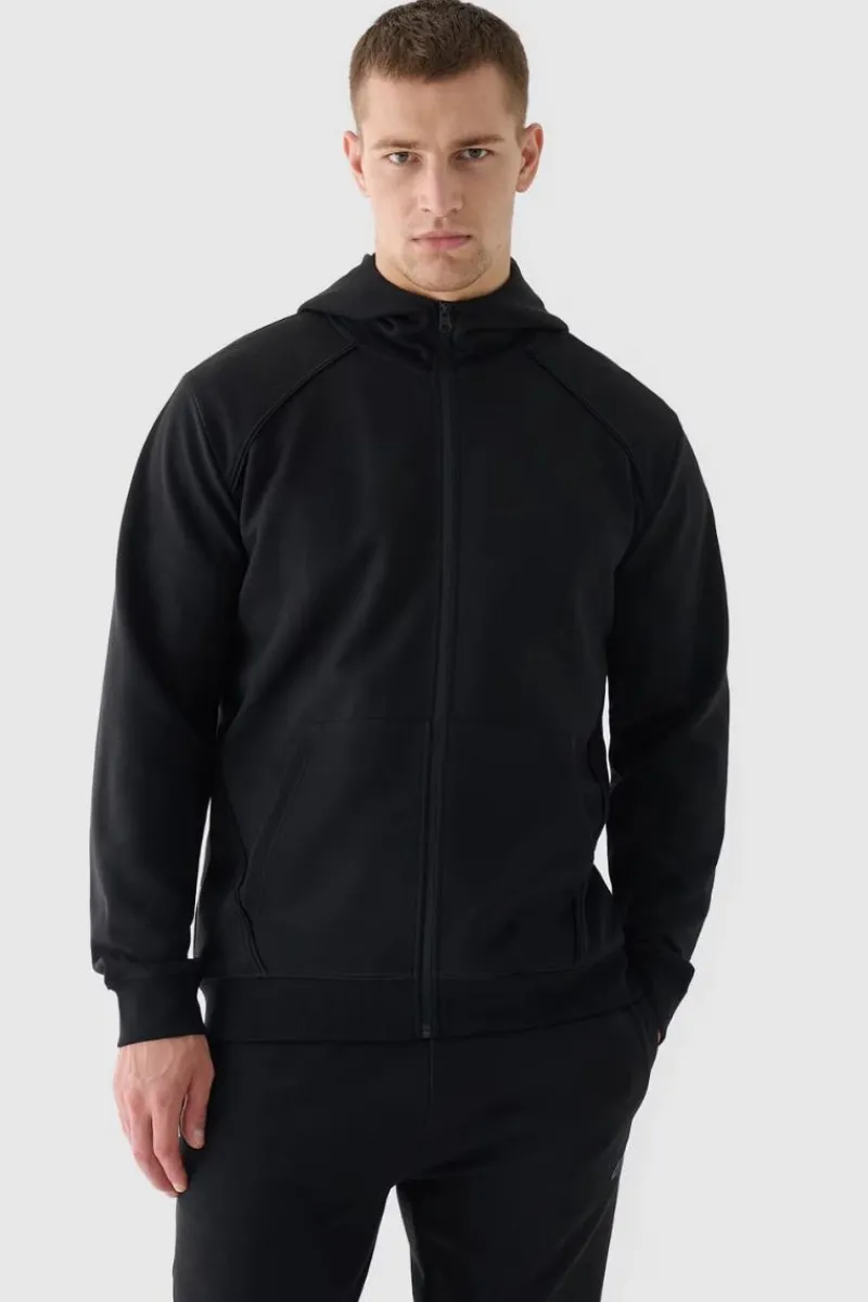 Bluzy Męskie|Odzież 4F>4F Męska Bluzka Z Kapturem Rozpinana WAW24TSWSM1256-20S Czarna Czarny