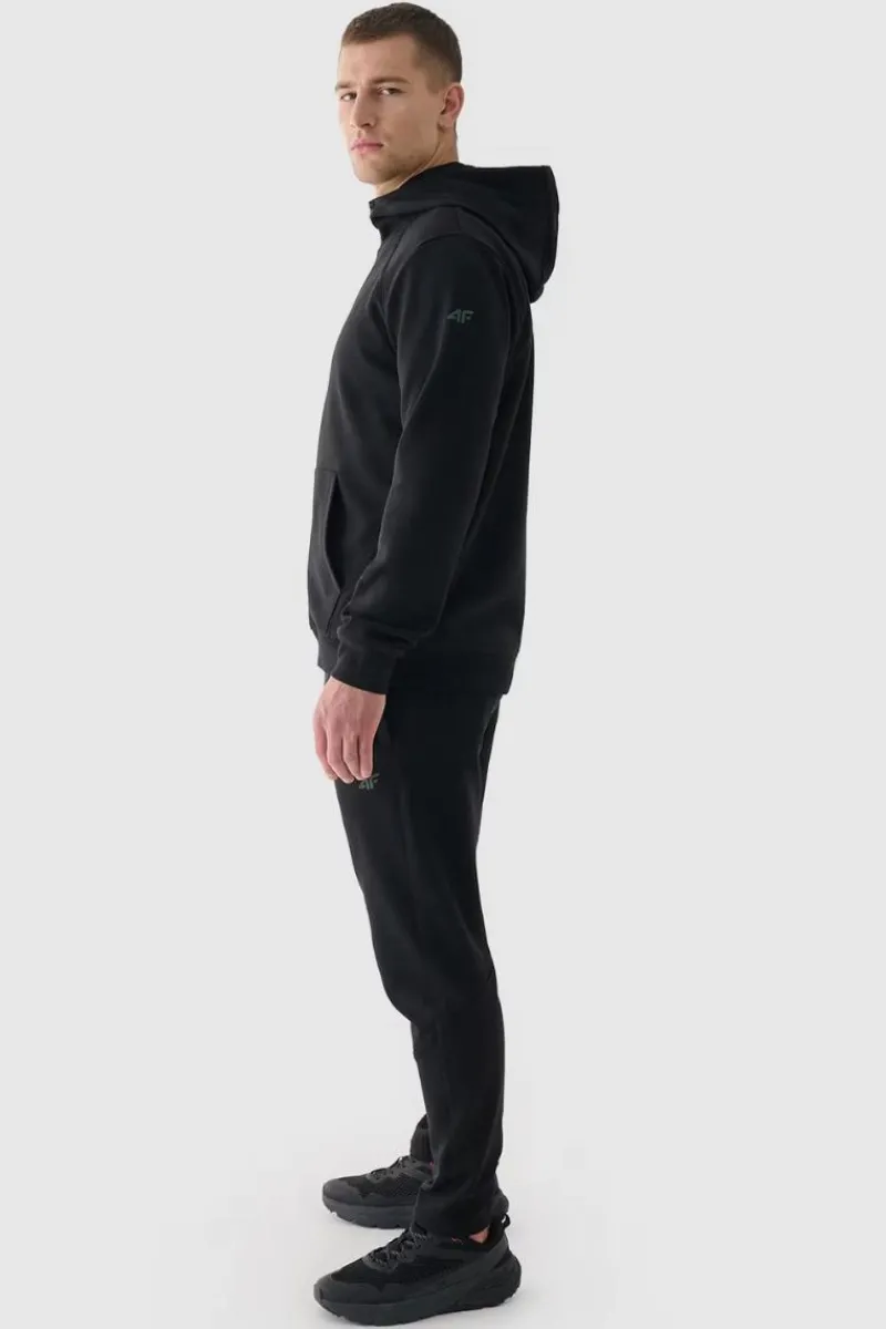 Bluzy Męskie|Odzież 4F>4F Męska Bluzka Z Kapturem Rozpinana WAW24TSWSM1256-20S Czarna Czarny