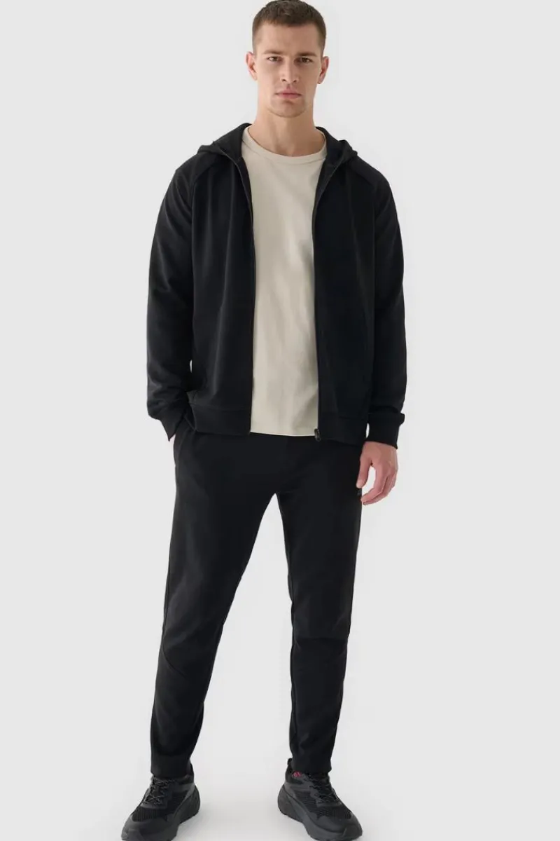 Bluzy Męskie|Odzież 4F>4F Męska Bluzka Z Kapturem Rozpinana WAW24TSWSM1256-20S Czarna Czarny