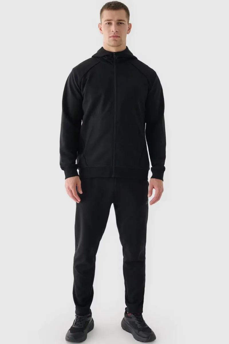 Bluzy Męskie|Odzież 4F>4F Męska Bluzka Z Kapturem Rozpinana WAW24TSWSM1256-20S Czarna Czarny