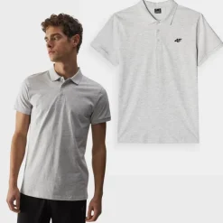Discount Męska Koszulka Polo Regular Z Logo WMM00TPTSM316-27M Szara Męskie T-Shirty Męskie|Odzież 4F