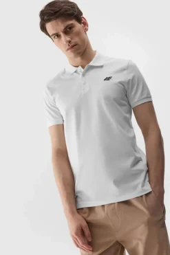 Clearance Męska Koszulka Polo Regular Z Logo WMM00TPTSM316-10S Biała Męskie T-Shirty Męskie|Odzież 4F