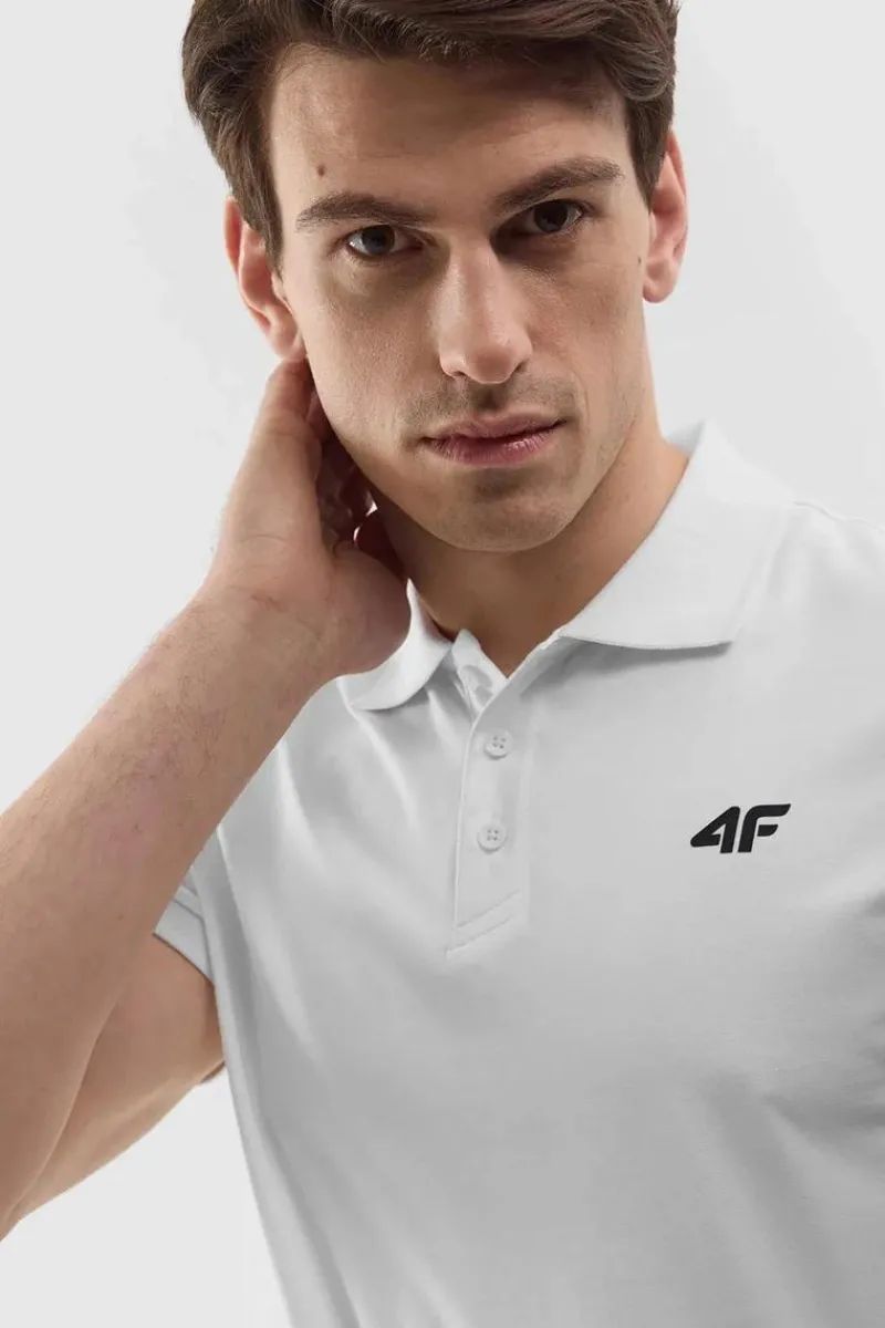 Clearance Męska Koszulka Polo Regular Z Logo WMM00TPTSM316-10S Biała Męskie T-Shirty Męskie|Odzież 4F