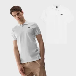Clearance Męska Koszulka Polo Regular Z Logo WMM00TPTSM316-10S Biała Męskie T-Shirty Męskie|Odzież 4F