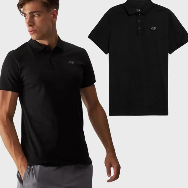 T-Shirty Męskie|Odzież 4F>4F Męska Koszulka Polo Regular Z Logo WMM00TPTSM316-20S Czarna