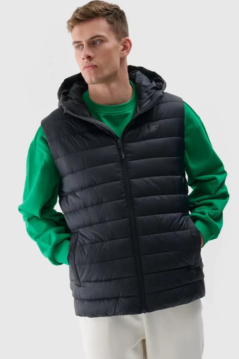 Discount Męski Bezrękawnik Puchowy WAW24TVJAM146-20S Czarny Męskie Kurtki Męskie|Odzież 4F