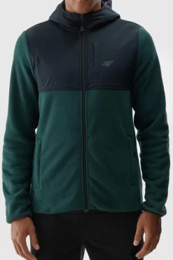 Clearance 4F Męski Polar Z Kapturem Regular WAW24TFLEM269-40S Ciemno Zielony